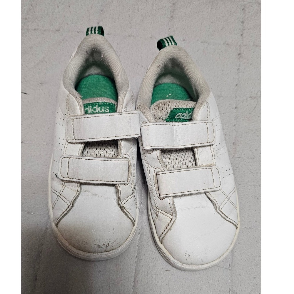 Adidas Advantage VS Toddler Sneakers White Green Hook Loop AW4889 Size 8.5K